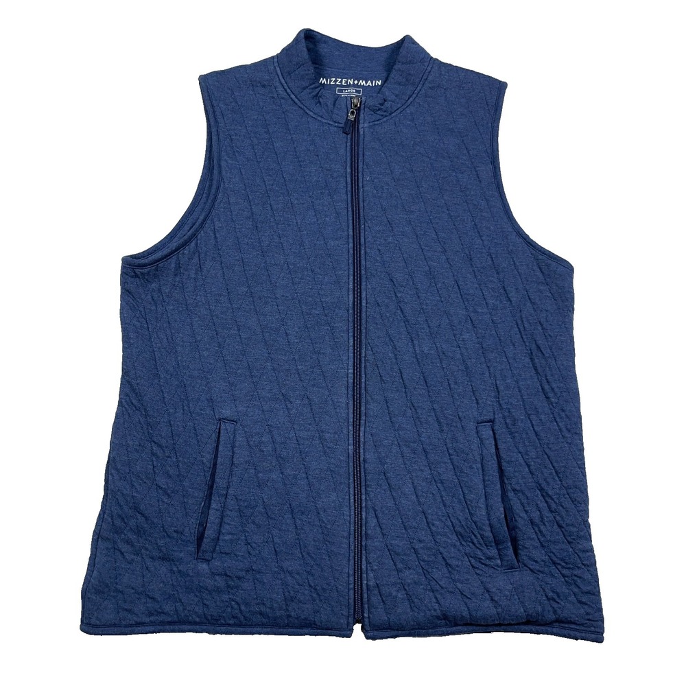 Mizzen‎ Main Sweater Vest Men Large Blue Full Zip Quilted Jacket Adult Cotton